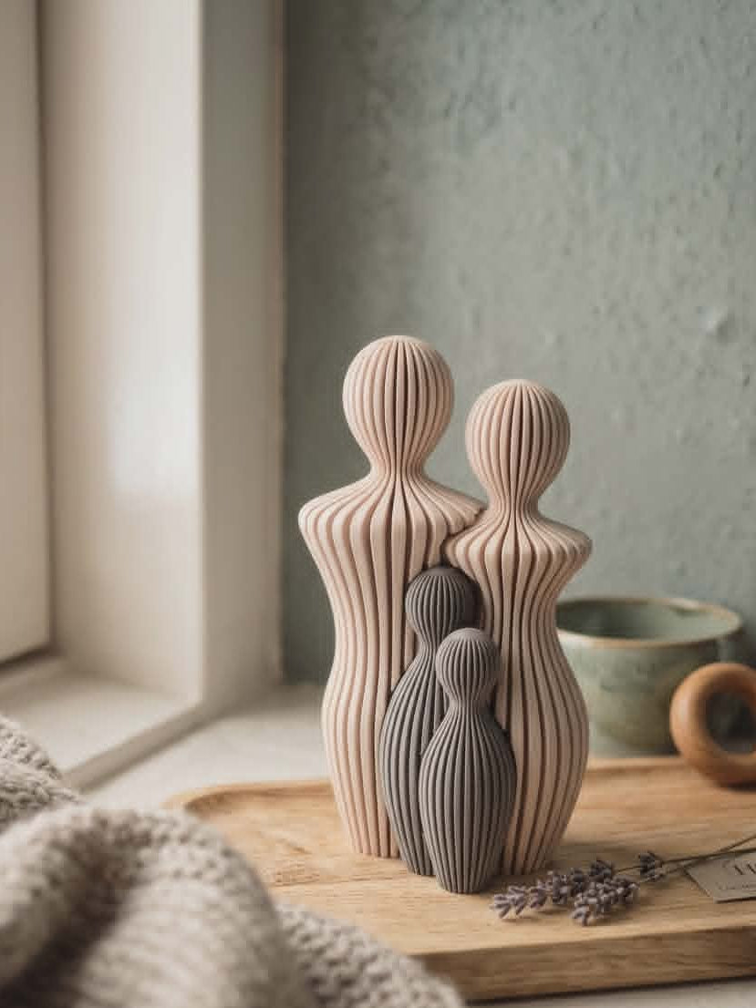 Familie Skulptur med 2 børn